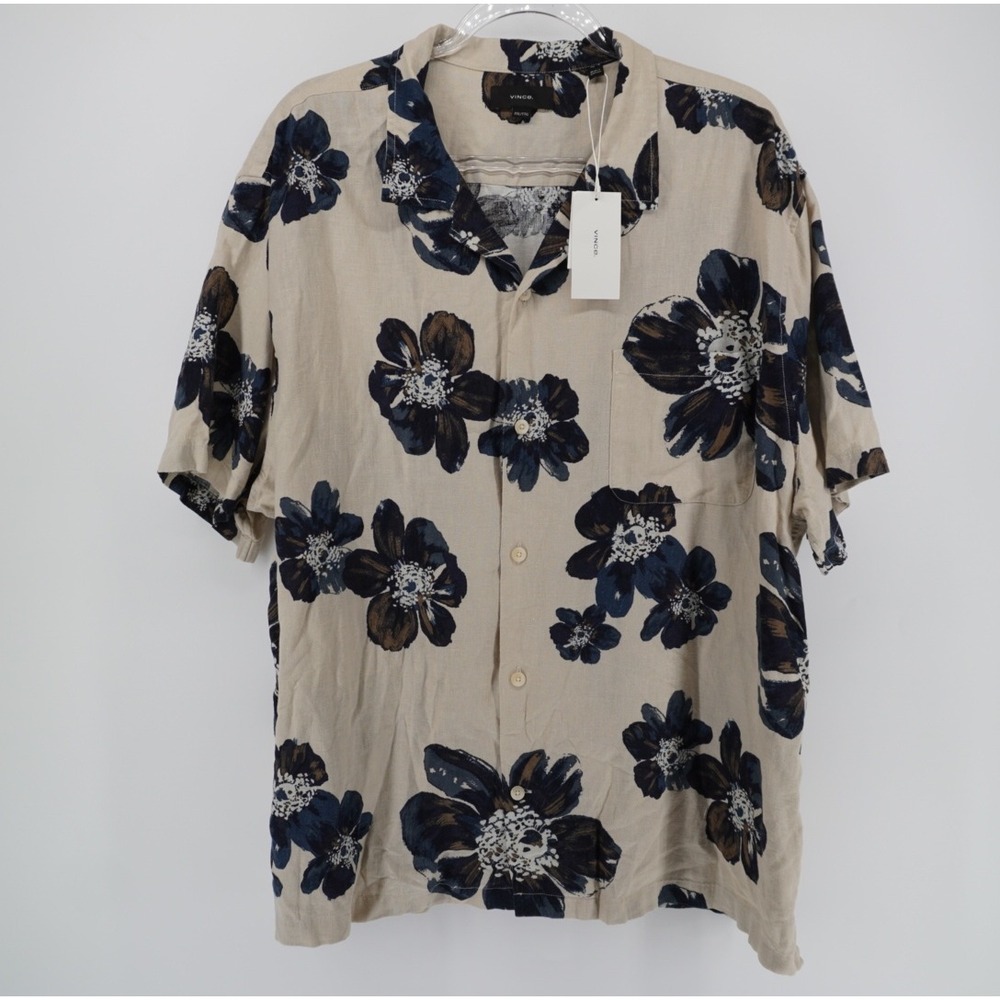 Vince Mens XXL Linen Blend Floral Short Sleeve Button Down Shirt Tropical NEW